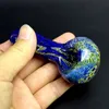 Glasrohrglas Handpfeife handgefertigt farbenfrohe Streifen blaue Glasschale Schöne Rauchhandrohre Löffel Rohr Rauchzubehör für trockenes Kraut