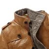 Vestes Vintage en cuir PU pour hommes, veste d'hiver chaude et épaisse en fausse fourrure, doublure polaire, coupe-vent, col montant, manteau masculin Slim Fit