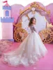 Princess Long Sleeves Off The Shoulder A Line Flower Girls Dresses Sweep Train Buttons Back Light Champagne Pageant Party Gowns