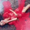 Summer antique sexy photo studio dress elegant fairy Ancient China clothing Night Club bar seductive Red Lace pajamas Costume