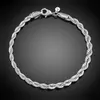 Luxury 3MM 4MM 925 sterling silver bracelets 8 inch women Twisted Rope Chain Wristband Wrap Bangle For Men s Fashion Jewelry