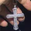 Hollow Big Cross pendant necklace 925 Sterling silver Pave 5A Cz Stone Long Cross Pendant for women men Party wedding Jewelry