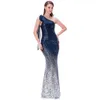 Angel-fashions Women's Asymmetric Ribbon Gradual Sequin Mermaid Prom Dress Evening Gown Formal Dress 286