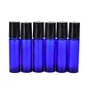 Glass Packaging Bottles 10ml Blue Roller Bottle with Metal Ball And Black Lids