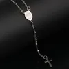 olowu Antica Collana di Perle Croce di Gesù Collana Lunga in Acciaio Inossidabile Colore Argento Gioielli Rosario Cristiano Religioso per Le Donne