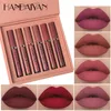 DAMLA gemisi HANDAIYAN 6colors / Sıvı Mat Velvet Ruj Seti Lipgloss Makyaj Nü Dudak Parlatıcıları Su geçirmez Doğal Nemlendirici 5 set / çok ayarlar