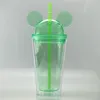 Tumbler da orecchio da 15 once tazza di topo con coperchio cupola da 450 ml di tazze acriliche cannucce doppie tazze da viaggio chiare chiare child kid kid bot6249515