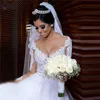 Wedding Dresses 2020 Shining Long Sleeves v neck pearls Lace wedding gowns vestido de noiva robe de mariee vestidos de festa Bride Dress