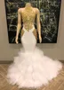 Underbar halter guld och vit prom klänningar Ruffles Tulle Real Pictures Mermaid Formell Cocktail Party Dresses Aftonklänningar