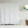 White Plain Colour Waterproof Corrugated Edge Shower Curtain Ruffled Bathroom Curtain Decoration Bath Curtains 180X180cm Home Decor