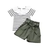 Kids Designer Roupas Bebê Meninas Lotus Folha Collar Conjuntos De Verão Striped Top Ruffle Shorts Terns Infantil Manga Curta T Camiseta BYP733