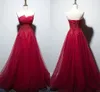 Real Picture Dark Red Billiga Prom Homecoming Dresses Lace Pleated Tulle Unique Strapless Lace-up Evening Gowns Vestidos de Noche Bridesmaid