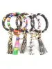 10pcs Mixed Colors PU Leather O Key Chain Custom Circle Tassel Wristlet Bracelet Keychain Women Girl Key Rings Wrist Strap