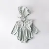 Baby Girl Designer Kläder Romper Långärmad Fast Färg Pet Pan Collar Romper Spädbarn Kids 100% Bomull Vår Fall Girl Clothing
