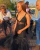 Nero 2019 Mermaid Prom Dresses Lungo scollo a V Pizzo Spaghetti Perline Backless Tiered Tulle Corte dei treni Abiti da sera formale Abiti robes de bal
