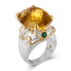 Mode- Big Golden Zirconia Sieraden Ring Luxe Verzilverd Dames Grote Sieraden Cocktail Ringen Party