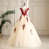 Robe de bal rouge foncé appliquée robe de bal douce 16 robes 2019 manches courtes carré corset dos robes de soirée robes de quinceanera robe de soirée