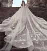 Luxurious Long Sleeve Wedding Dresses Vestidos de Noiva Ball Gown Flowers Crystal Beading Plus Size Wedding Dress Bridal Gown Robe265w