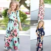 Baby flicka barn lång fotled längd klänning blomma tryck prinsessa fest klänning outfits kläder bröllop kostymer maxi blommig klänning 5Colors LJJK2025