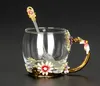 Tazza di vetro di cristallo resistente al calore creativa Tazza di vetro smaltato Set da tè con fiori Tazza di caffè Acqua Latte Caffè Bicchieri per regalo Prefer272c