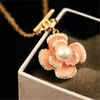 CX-Shirling Long Necklaces Women Fashion Full Crystal Black&White&Pink Flower Necklaces Flowers Sweater Chain Necklace