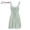 Conmoto Chiffon Ruffles 짧은 드레스 여성 섹시한 해변 Boho 캐주얼 여름 드레스 Femme Robe 스파게티 스트랩 짧은 드레스 Vestido