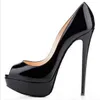 Klassische Marke Rote Unterseite High Heels Plateauschuh Pumps Nude/Schwarz Lackleder Peep-Toe Damen Kleid Hochzeit Sandalen Schuhe Größe 34-45