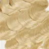 El color rubio hermoso 613 del pelo ondulado de la onda del cuerpo del pelo de la Virgen brasileña europea teje 4pcs 100g mezclado 8 "-30" extensiones remy del pelo rubio