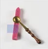 Wood Handle Scoop Retro Style Stamp Sealing Wax Spoon Anti Scald DIY Candle Fittings Copper Wooden Handle lin4763