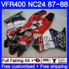 Kropp för Honda RVF400R VFR400RR RVF400RR Hot röd svart VFR400R 1987 1988 267HM.44 VFR400 R NC24 V4 RVF VFR 400 R VFR 400R 87 88 Fairing Kit