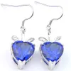 Luckyshine femmes boucles d'oreilles de mariage en forme de coeur bleu topaze argent cubique zircone crochet balancent boucle d'oreille 5 pièces