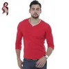 Casual Male Brand New Długą Rękaw Solid T Koszulka V-Neck Collar Slim Men T -Shirt Topy Moda Mężczyzna Tee Koszula Trend Koszulki Trend