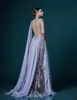 Deep V-neck Lavender Evening Dresses With Wrap Appliques Sheer Backless Celebrity Dress Evening Gowns Stunning Chiffon Long Prom D279e