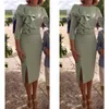 Modest Sheath Mother Of The Bride Dresses Knee Length 3/4 Sleeves Ruffles Side Slit Formal Wedding Guest Dress