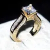 choucong jewelry Luxury 7*7mm Princess-cut 15ct 5a zircon 2-in-1 ring 14KT yellow gold filled Wedding Band Ring finger for Women