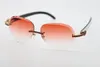Wholesale Rimless Smaller Big Stones Sunglasses 8200765 White Inside Black Buffalo Horn Glasses Shield High Quality Optical Unisex