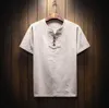Ensemble de vêtements de sport respirants pour hommes, T-shirt de couleur unie, survêtement, col rond, short en lin avec cordon de serrage, 194m