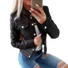 Botão elegante mulheres jaqueta preta Outono-Inverno Jacket Moda Brasão cor sólida Magro manteau femme Casual Streetwear D30 S20200106 Curto