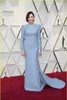 2019 Oscar Sky Blue prom dresses High Neck Mermaid Formal Evening Gowns Backless Long Sleeves Special Occasion Party Gowns Cheap