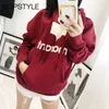 2018 Women Oversized Lounge-ready Style Hooded Cotton Sweatshirt Hoodie With Dropped Shoulders & Front Logo & Kangaroo Pockets V191025