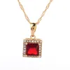 European och American New Fashion Golden Hollow Geometrisk Red Green Blue White Big Crystal Stone Pendant Halsband