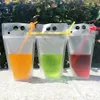 Water Bottles Plastic Drink Pouches Bags with Straws Reclosable Zipper Non-Toxic Disposable Drinking Container Party Tableware XBJK2006