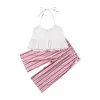 Sommarbarnsflickor Outfits Söt toddler Kläder Satser Fashion Lace Ruffle Halter Toppar + Stripe Byxor Barn Casual 2pcs Set Y2846