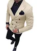 Dubbelbröst beige brudgum Tuxedos topp lapel män passar 2 stycken bröllop / prom / middag blazer (jacka + byxor + slips) w828