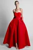 Fashion Red Detachable Train Evening Prom Dresses Cheap Jumpsuits Bows Sweetheart Simple Satin Pants Suits Whole Zuhair Murad6072544