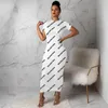 2024 Designerklänningar Summer Women Short Sleeve BodyCon Maxi Dress 2x Fashion Black White Paneled Print kjol Sexig Night Club Party Wear Spring Clothes