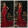 2020 Sparkly Red Pailletten Prom Dresses Mermaid Ruffles Peplum Sweep Trein Custom Made Plus Size Avond Feestjurken Plus Size