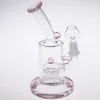 18cm de haut narguilés verre Bong rose plates-formes pétrolières bongs en verre avec Perc perclator dôme clou taille du joint 14.4mm d'épaisseur Base tuyaux pour fumer