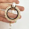 Fashion-Round Pearl Tassel Örhängen ljuskrona Hängande Långa Örhängen Guldfärg Multilayer Pearl Earing Mode Smycken