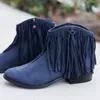 Sıcak Satış-Yeni Ayakkabı Kadın Fringe Batı Patik Kadınlar Casual Süet Düşük Topuk Boots Ayakkabı Kadınlar Bilek Boots Fermuar Platformu